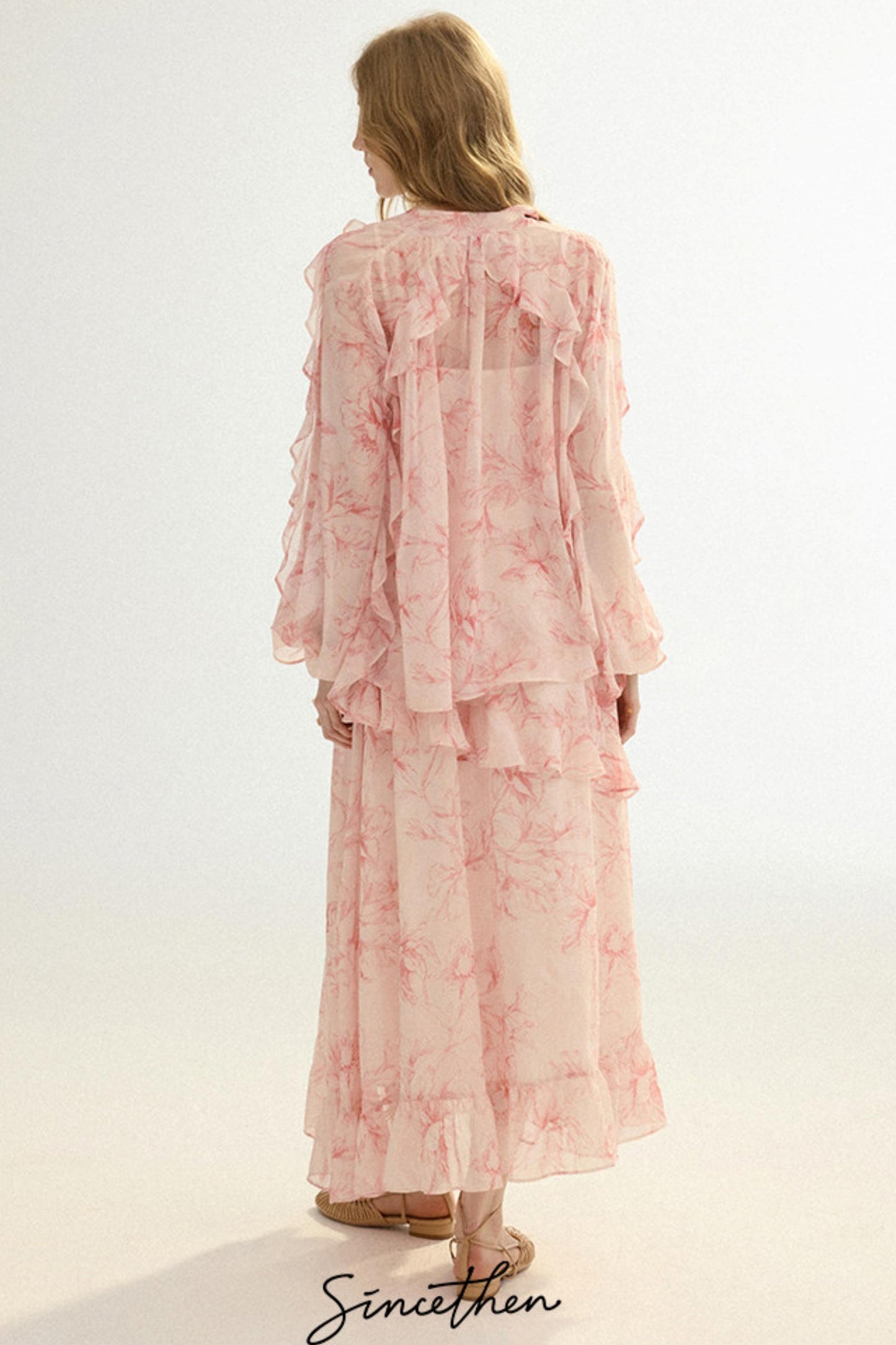 Camille French Retro Floral Chiffon 3-Piece Set