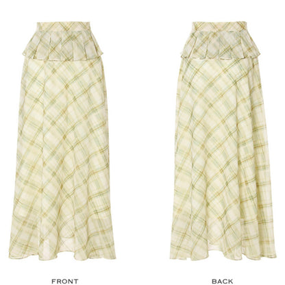 Seraphina French Vintage Plaid Chiffon Maxi Skirt