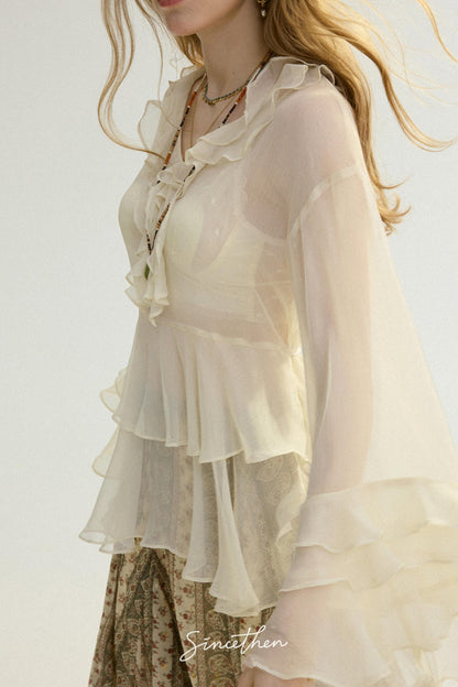 Chloé French Vintage Ruffled Chiffon Loose Blouse