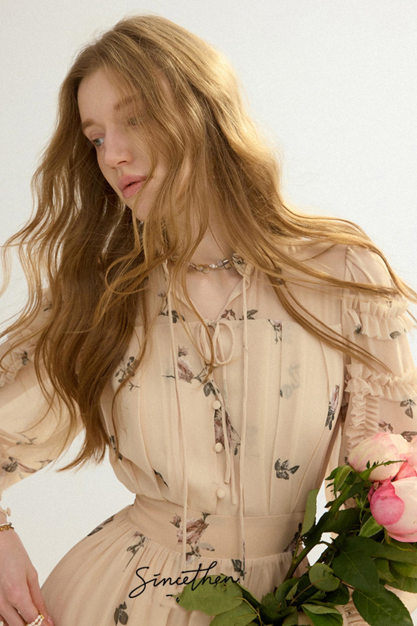 Amélie French Vintage Floral Chiffon Maxi Dress
