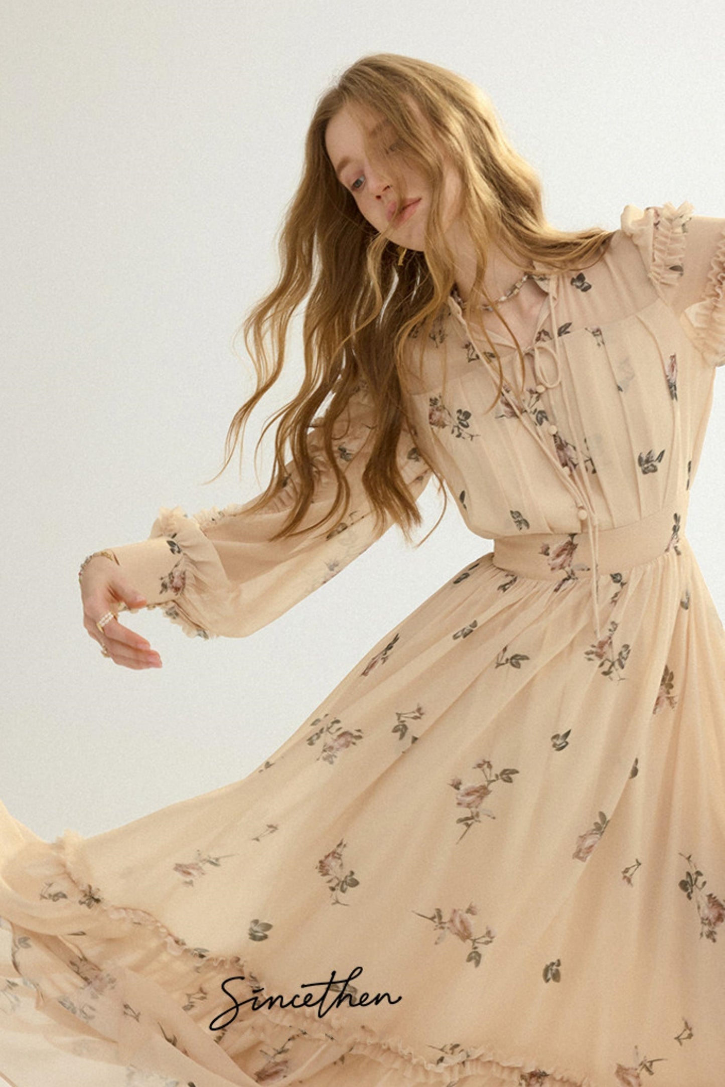 Amélie French Vintage Floral Chiffon Maxi Dress