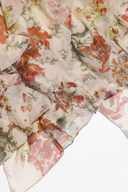 Odette French Floral Asymmetric Maxi Dress with Matching Scarf
