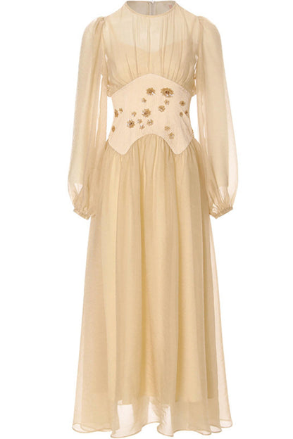 Aveline French Pastoral Embroidered Mesh Maxi Dress