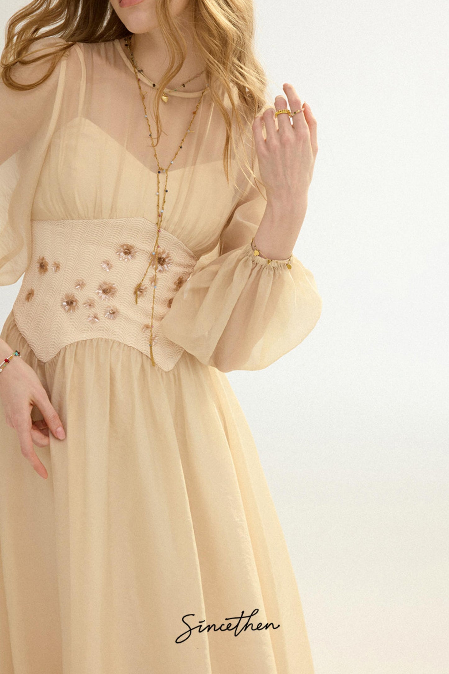 Aveline French Pastoral Embroidered Mesh Maxi Dress