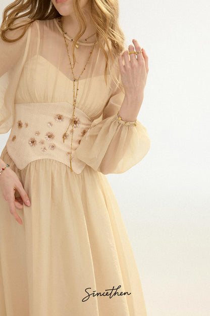 Aveline French Pastoral Embroidered Mesh Maxi Dress