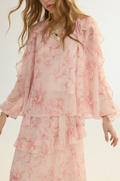 Camille French Retro Floral Chiffon 3-Piece Set