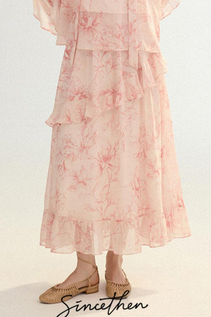 Camille French Retro Floral Chiffon 3-Piece Set