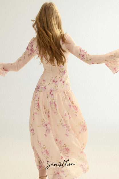 Odette French Vintage Floral Chiffon Maxi Dress