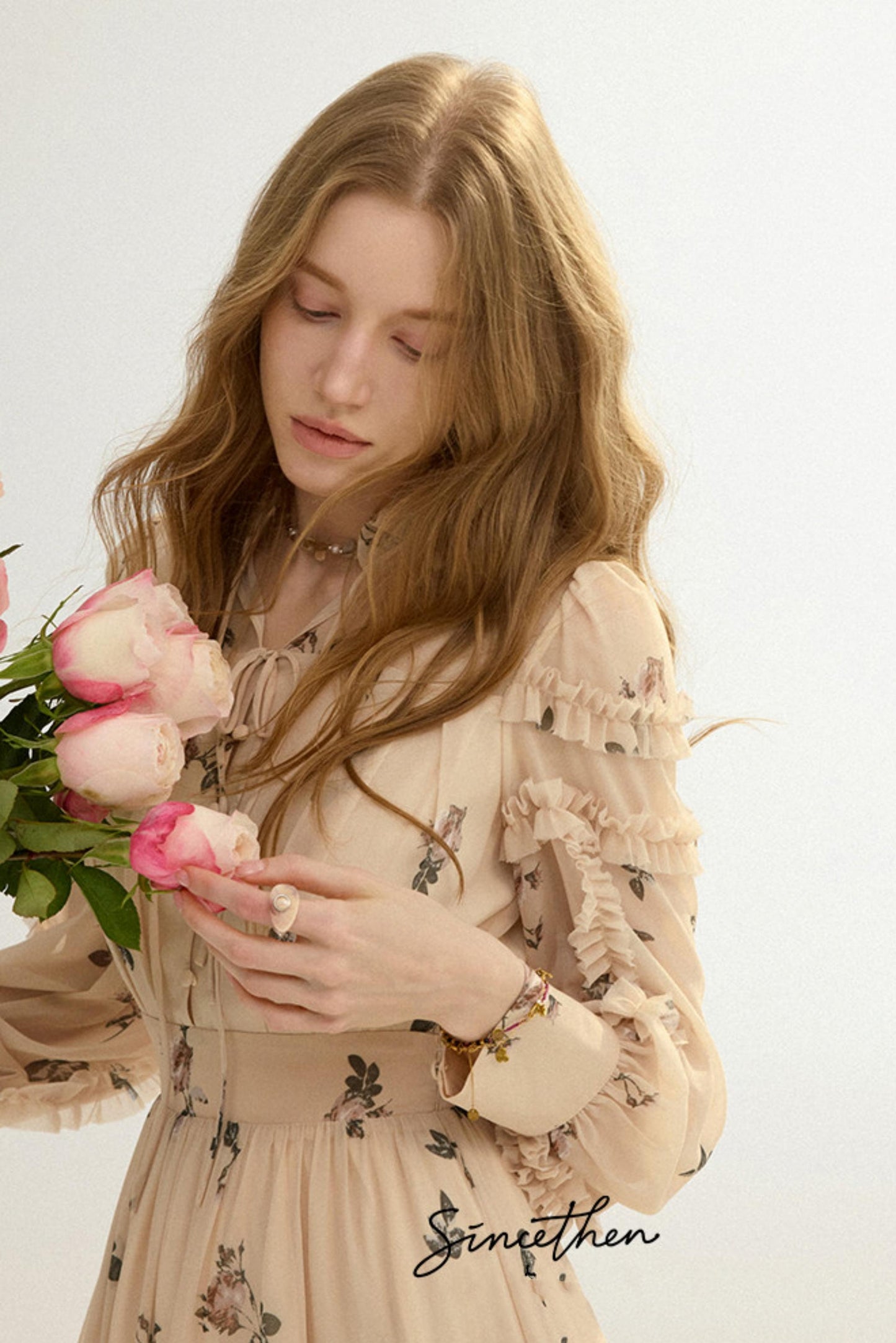 Amélie French Vintage Floral Chiffon Maxi Dress
