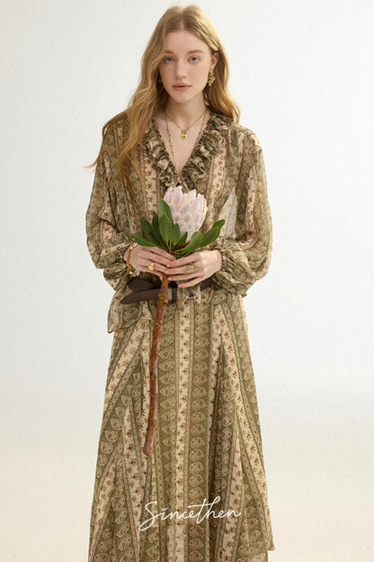 Colette French Retro 3-Piece Floral Maxi Skirt Set