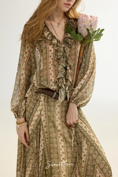Colette French Retro 3-Piece Floral Maxi Skirt Set