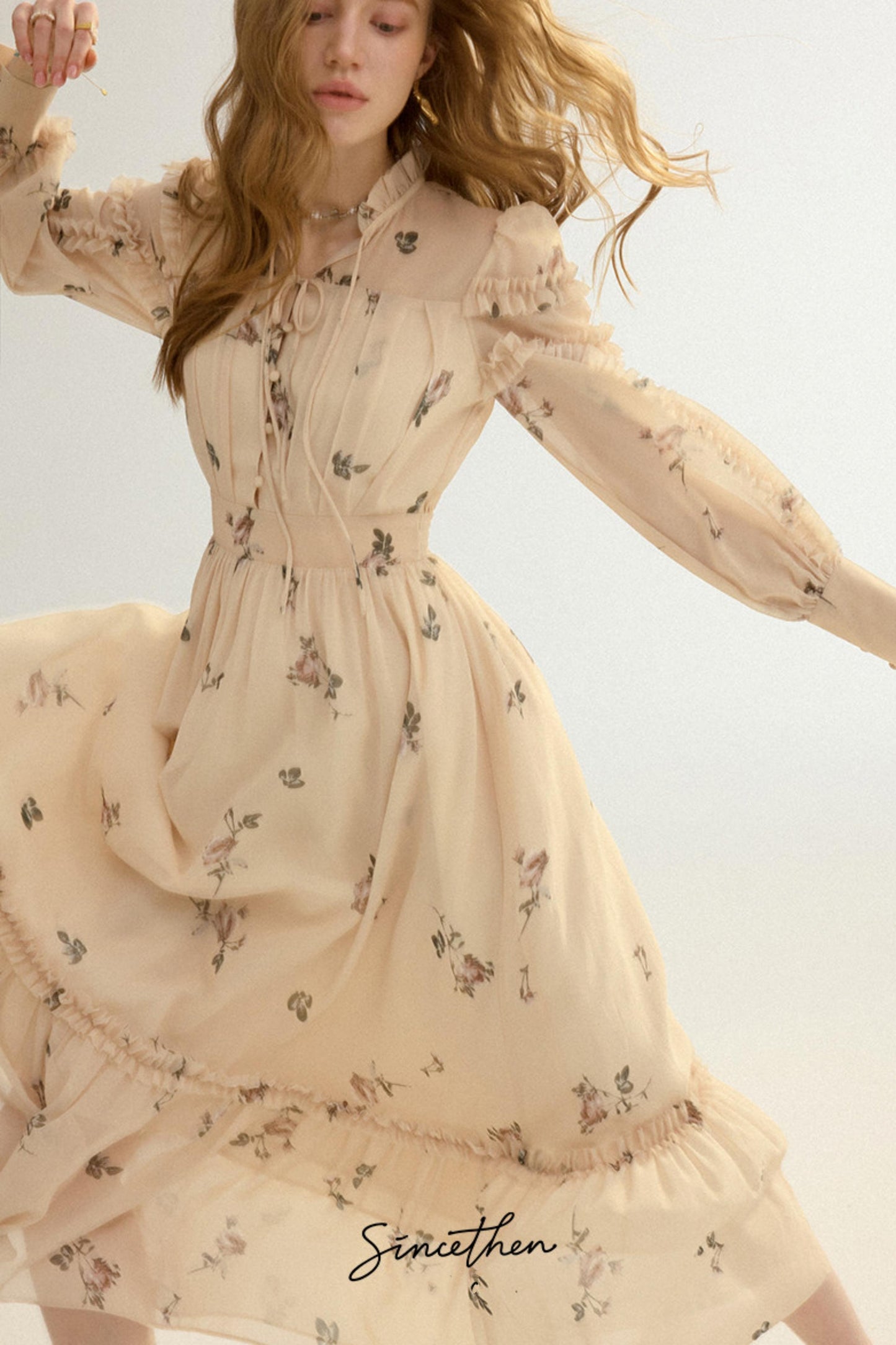 Amélie French Vintage Floral Chiffon Maxi Dress