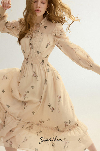 Amélie French Vintage Floral Chiffon Maxi Dress