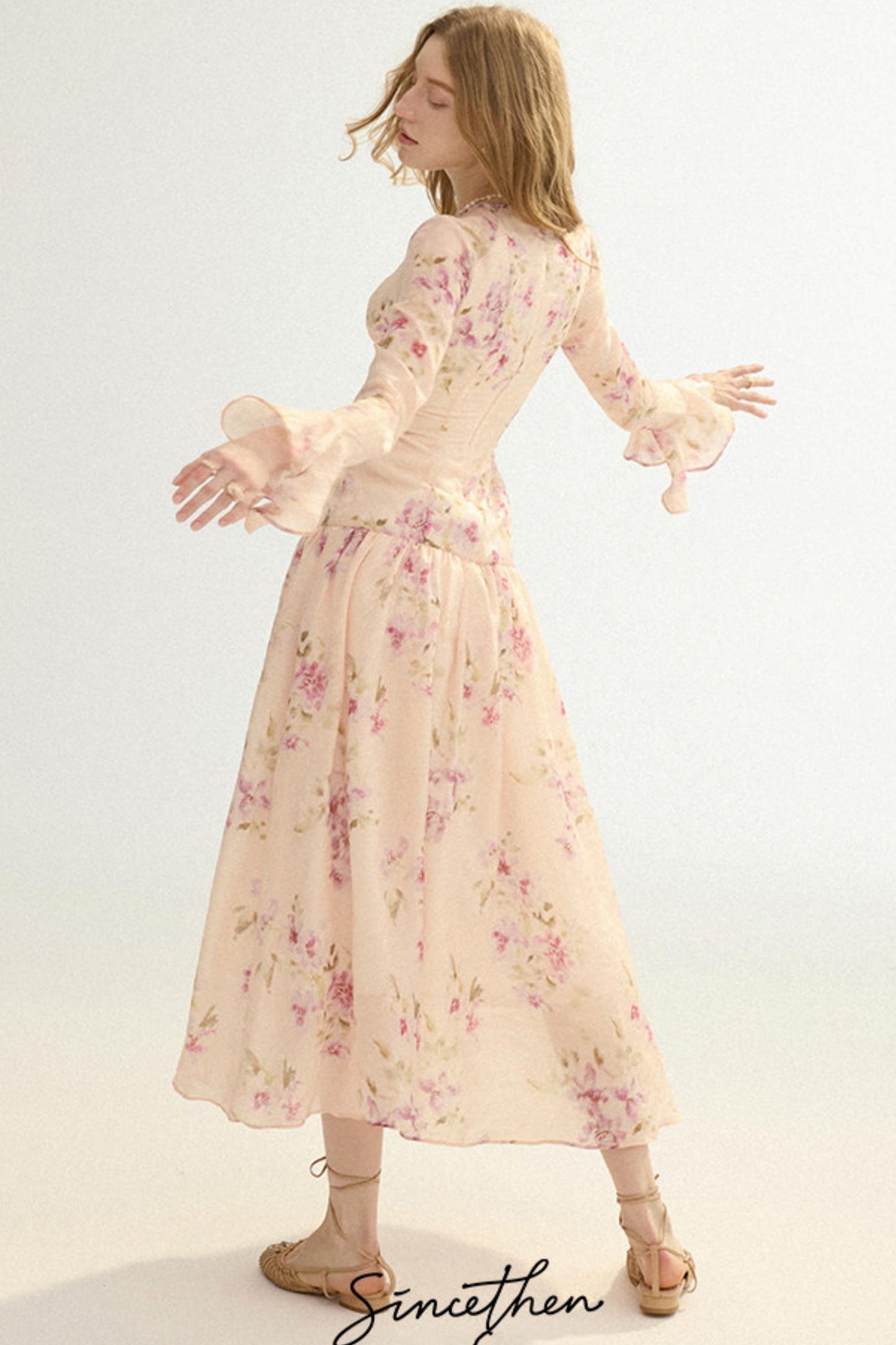 Odette French Vintage Floral Chiffon Maxi Dress