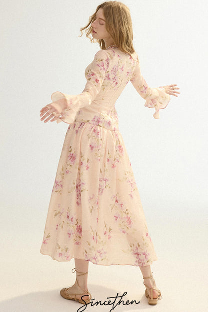 Odette French Vintage Floral Chiffon Maxi Dress