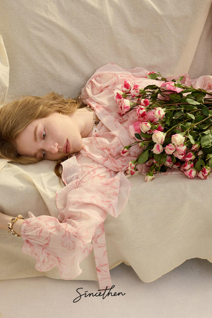 Camille French Retro Floral Chiffon 3-Piece Set