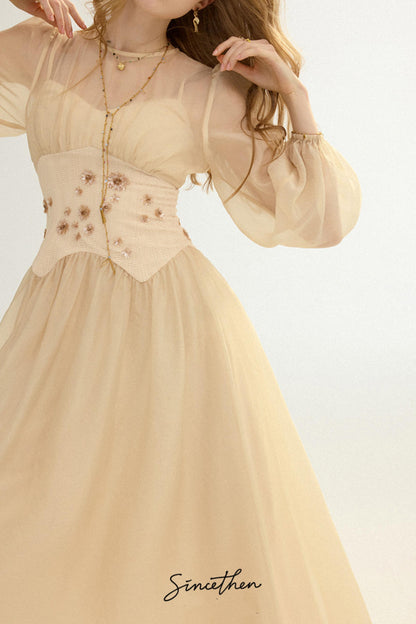 Aveline French Pastoral Embroidered Mesh Maxi Dress