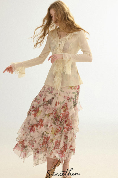 Woman wearing a floral dress with a white background