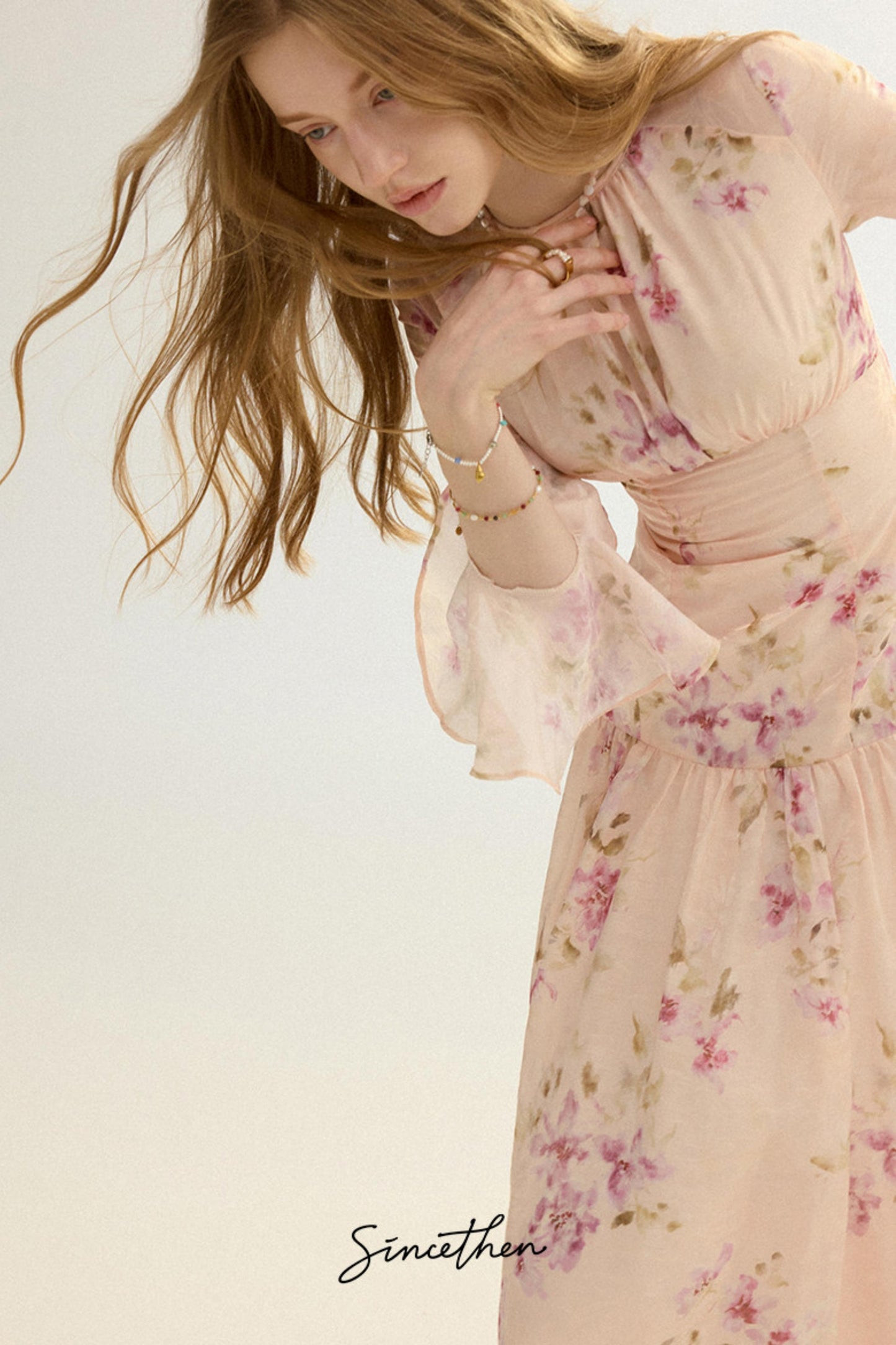 Odette French Vintage Floral Chiffon Maxi Dress