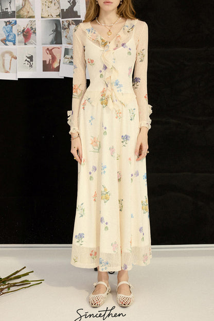 Fleur Vintage Ruffled Cardigan & Maxi Skirt 3-Piece Set