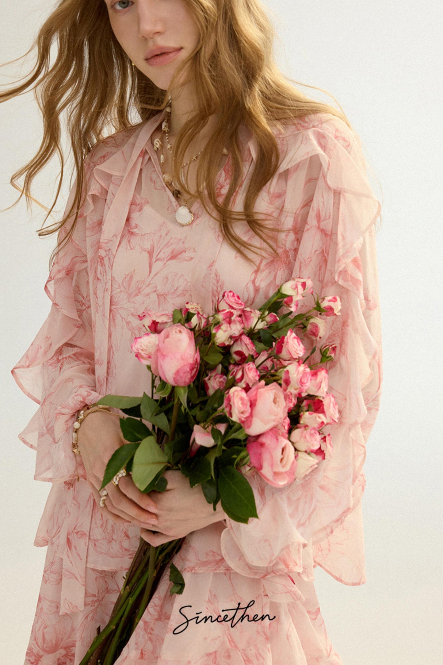 Camille French Retro Floral Chiffon 3-Piece Set