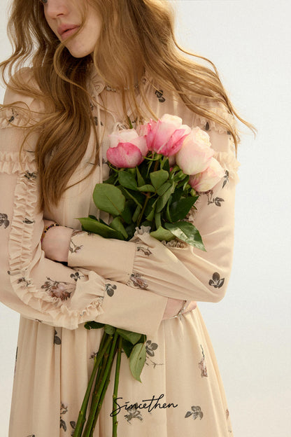 Amélie French Vintage Floral Chiffon Maxi Dress