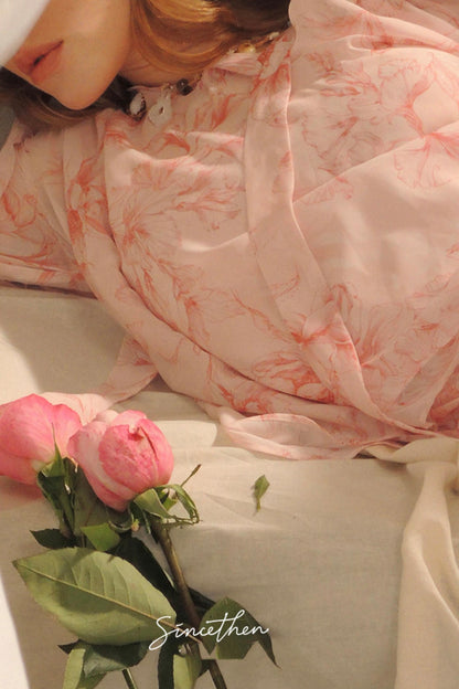 Camille French Retro Floral Chiffon 3-Piece Set