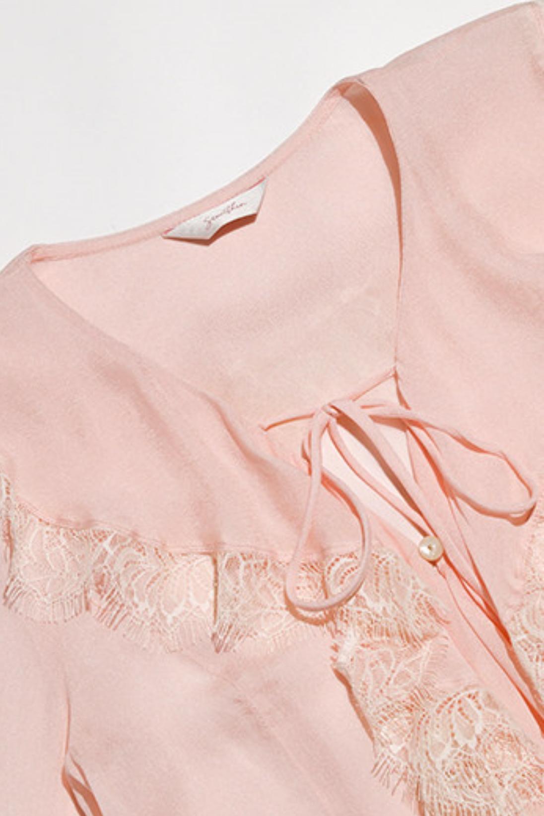 Sylvie French Vintage Lace-Trimmed Chiffon Cardigan Blouse Set