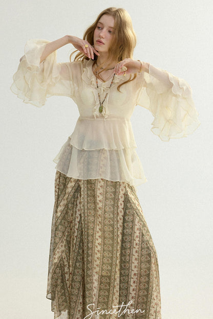Chloé French Vintage Ruffled Chiffon Loose Blouse