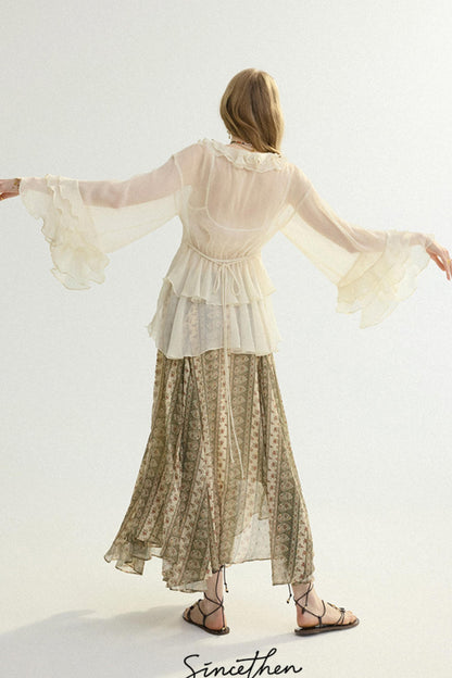 Chloé French Vintage Ruffled Chiffon Loose Blouse