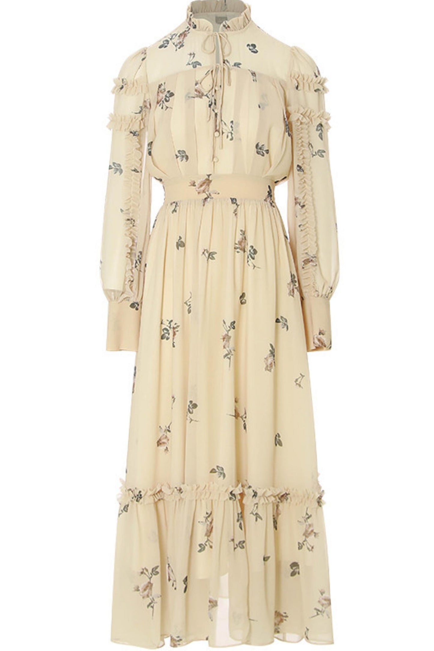Amélie French Vintage Floral Chiffon Maxi Dress
