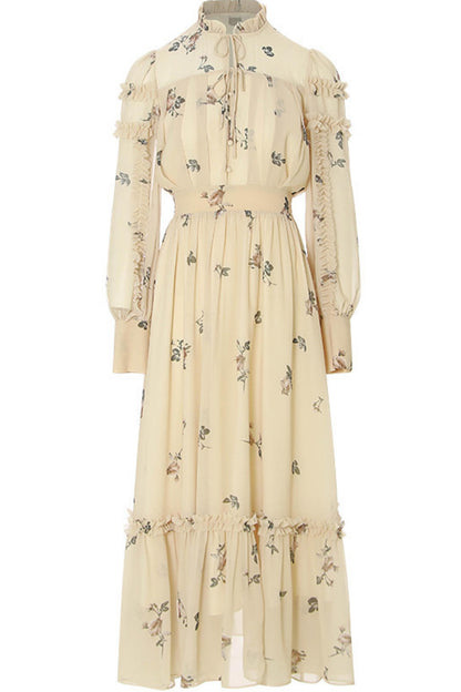Amélie French Vintage Floral Chiffon Maxi Dress