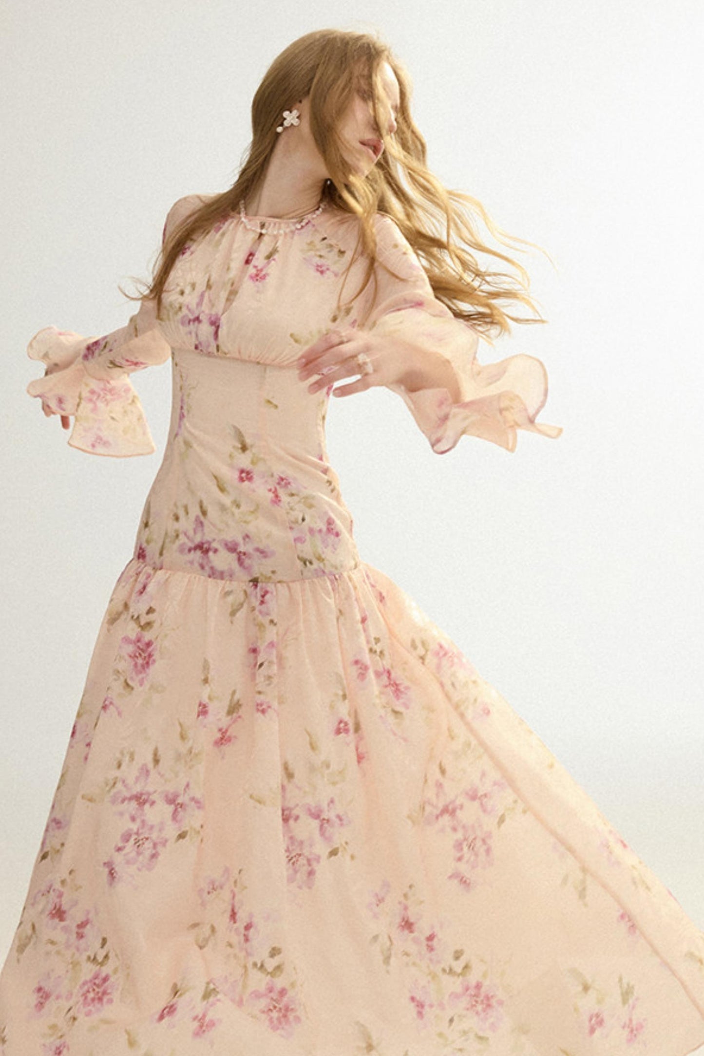 Odette French Vintage Floral Chiffon Maxi Dress
