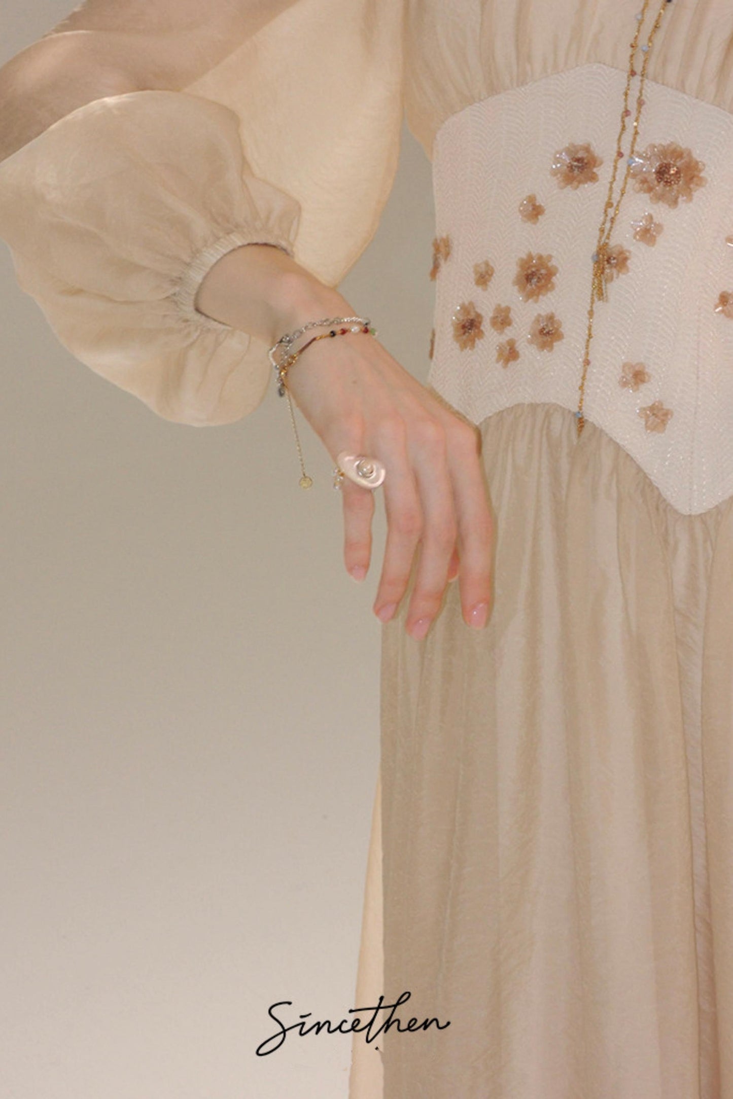 Aveline French Pastoral Embroidered Mesh Maxi Dress