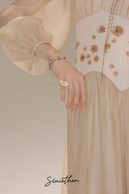 Aveline French Pastoral Embroidered Mesh Maxi Dress