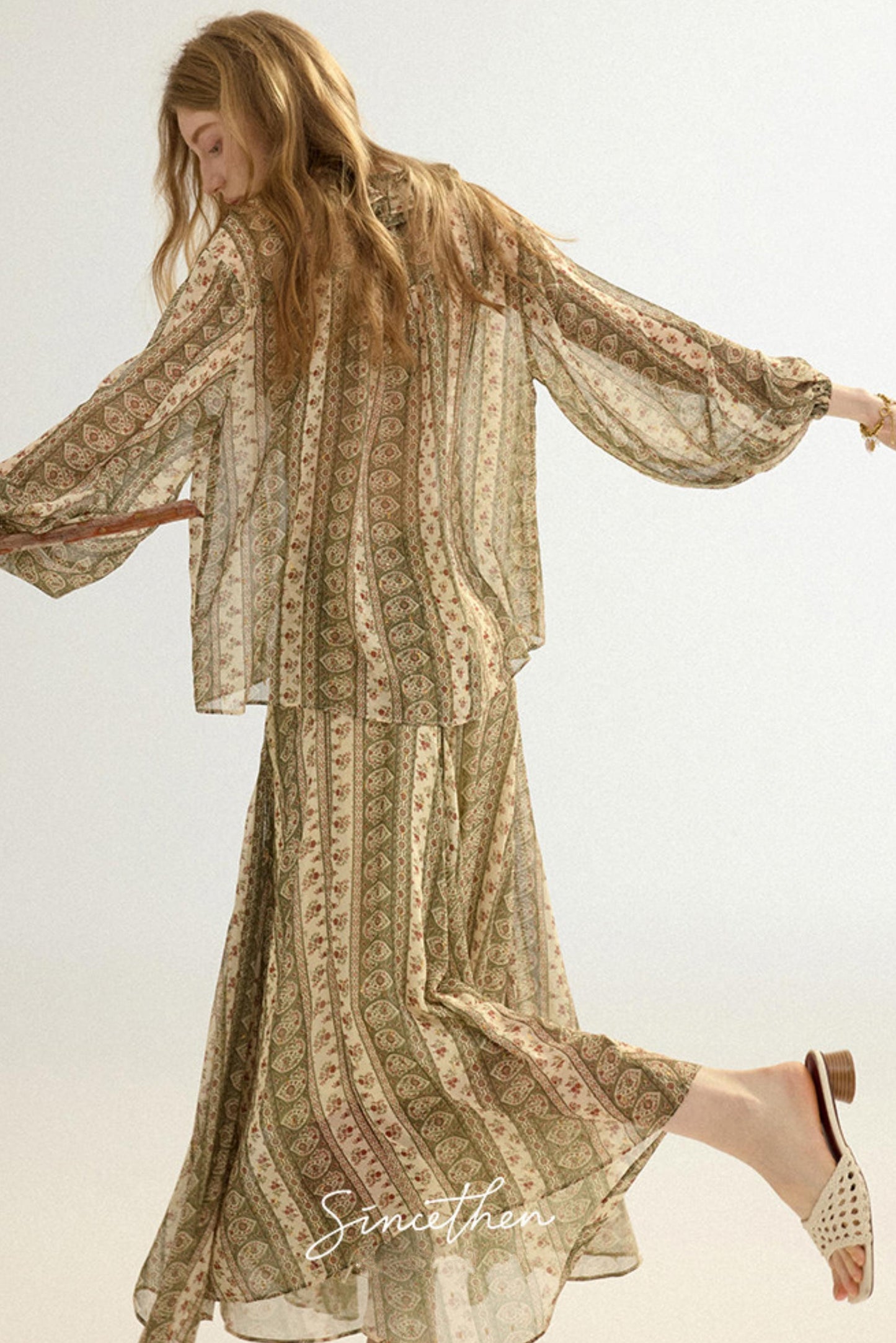 Colette French Retro 3-Piece Floral Maxi Skirt Set