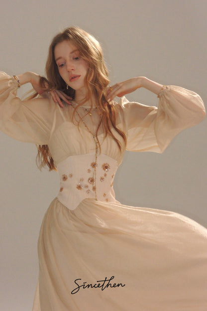 Aveline French Pastoral Embroidered Mesh Maxi Dress