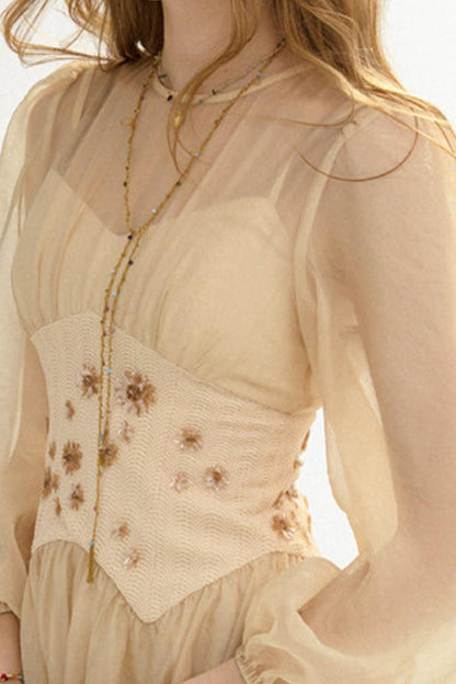 Aveline French Pastoral Embroidered Mesh Maxi Dress