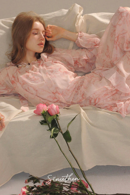 Camille French Retro Floral Chiffon 3-Piece Set