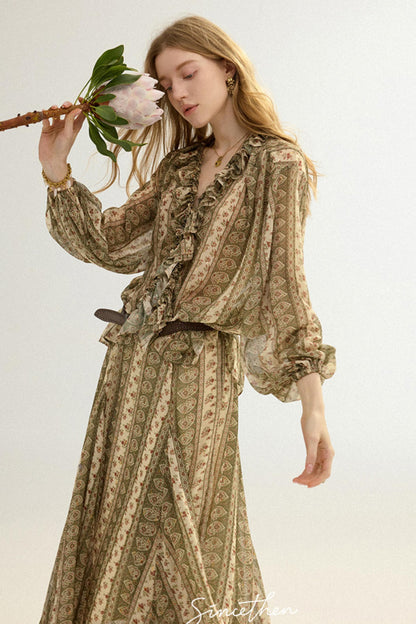 Colette French Retro 3-Piece Floral Maxi Skirt Set