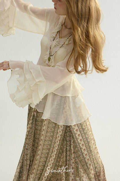 Chloé French Vintage Ruffled Chiffon Loose Blouse