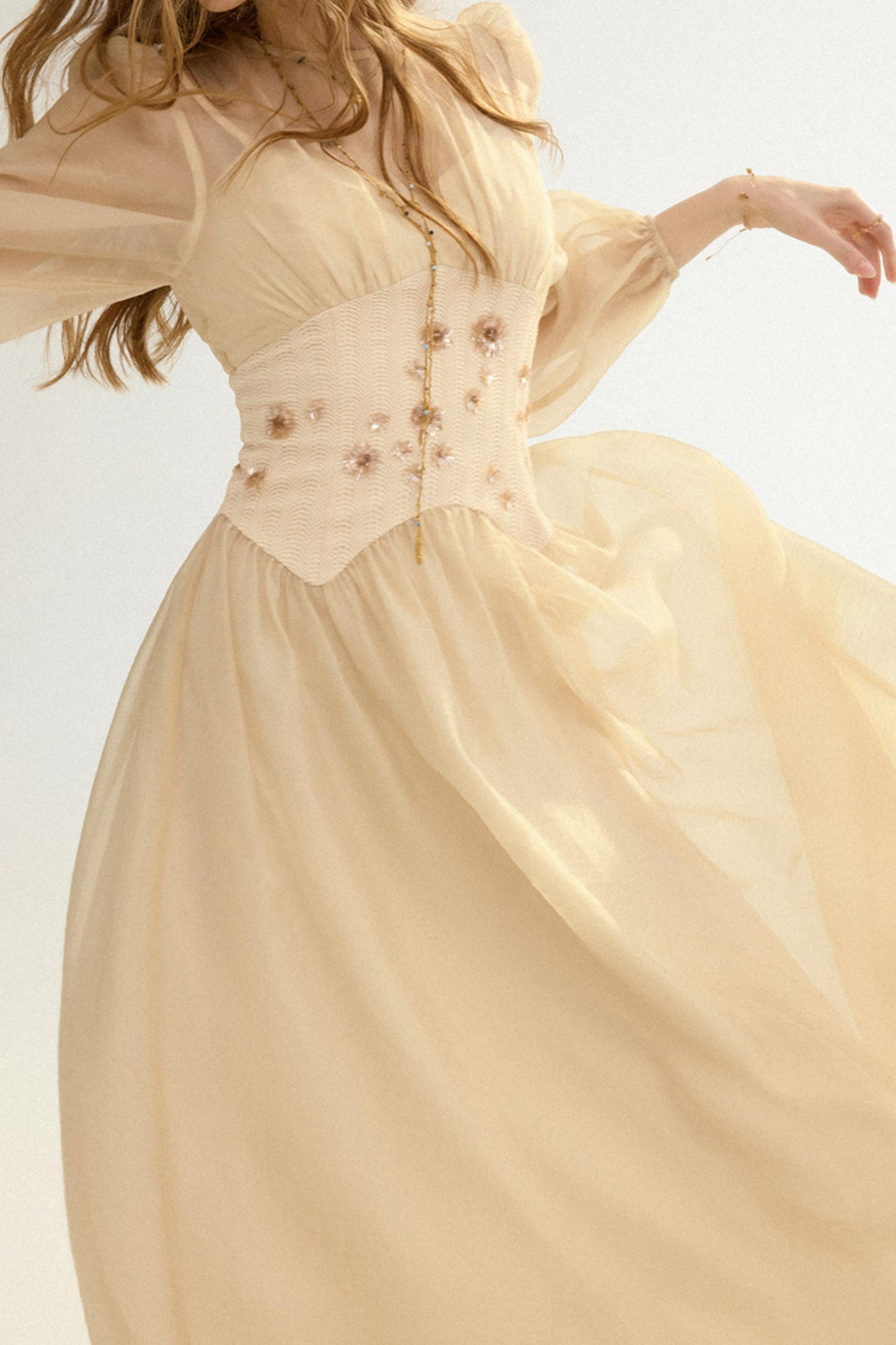Aveline French Pastoral Embroidered Mesh Maxi Dress