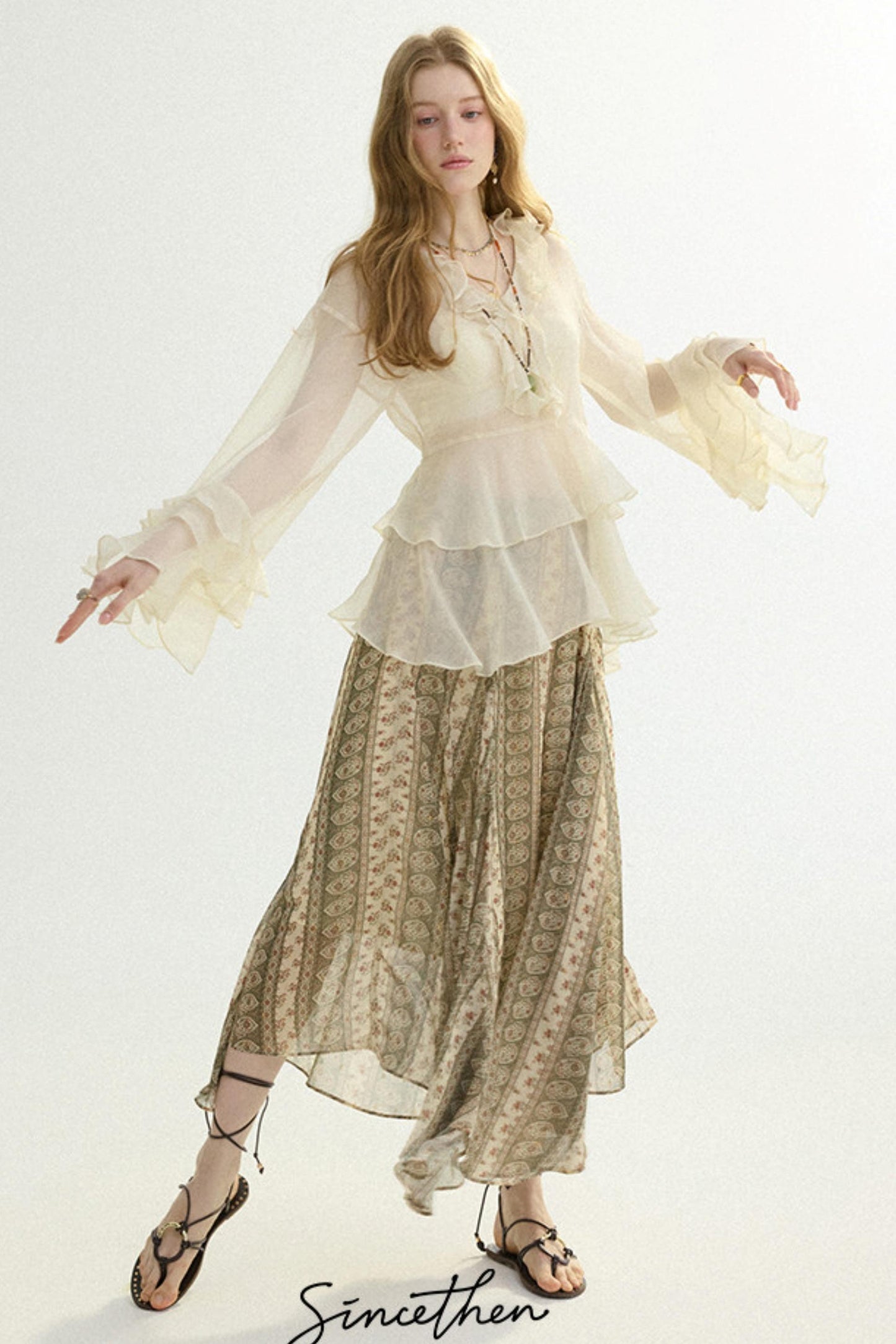 Chloé French Vintage Ruffled Chiffon Loose Blouse
