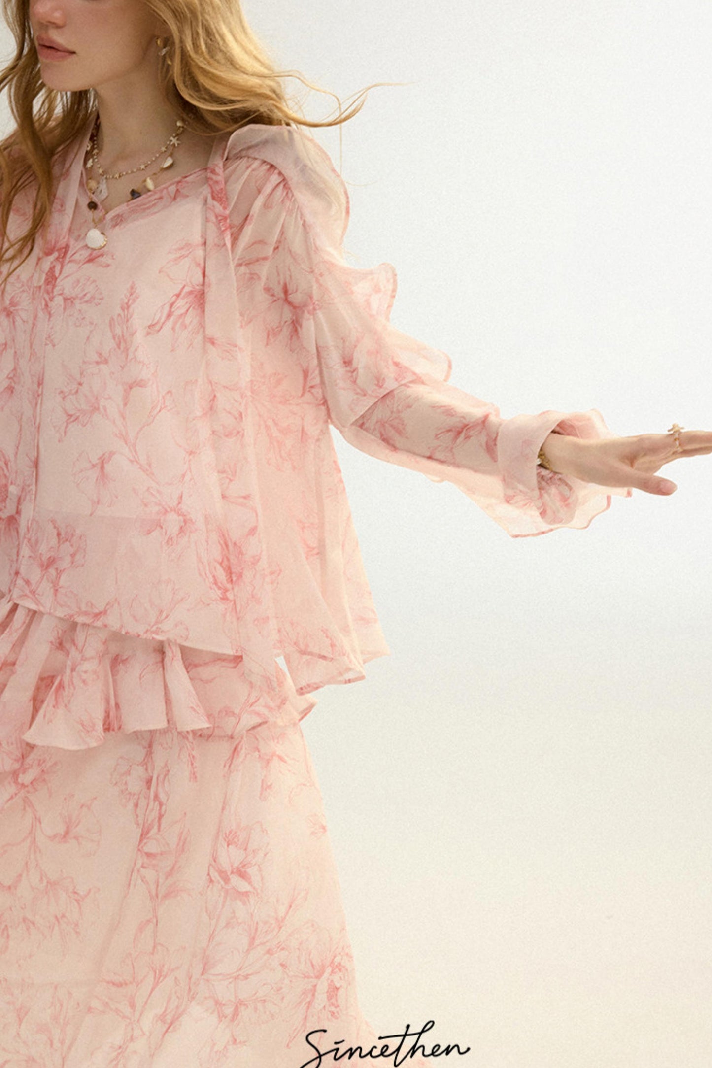 Camille French Retro Floral Chiffon 3-Piece Set