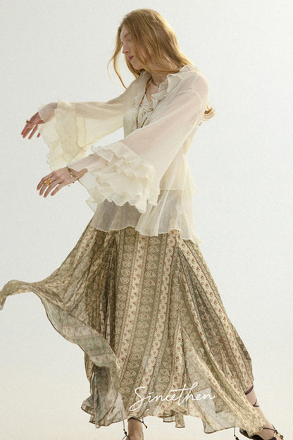 Chloé French Vintage Ruffled Chiffon Loose Blouse