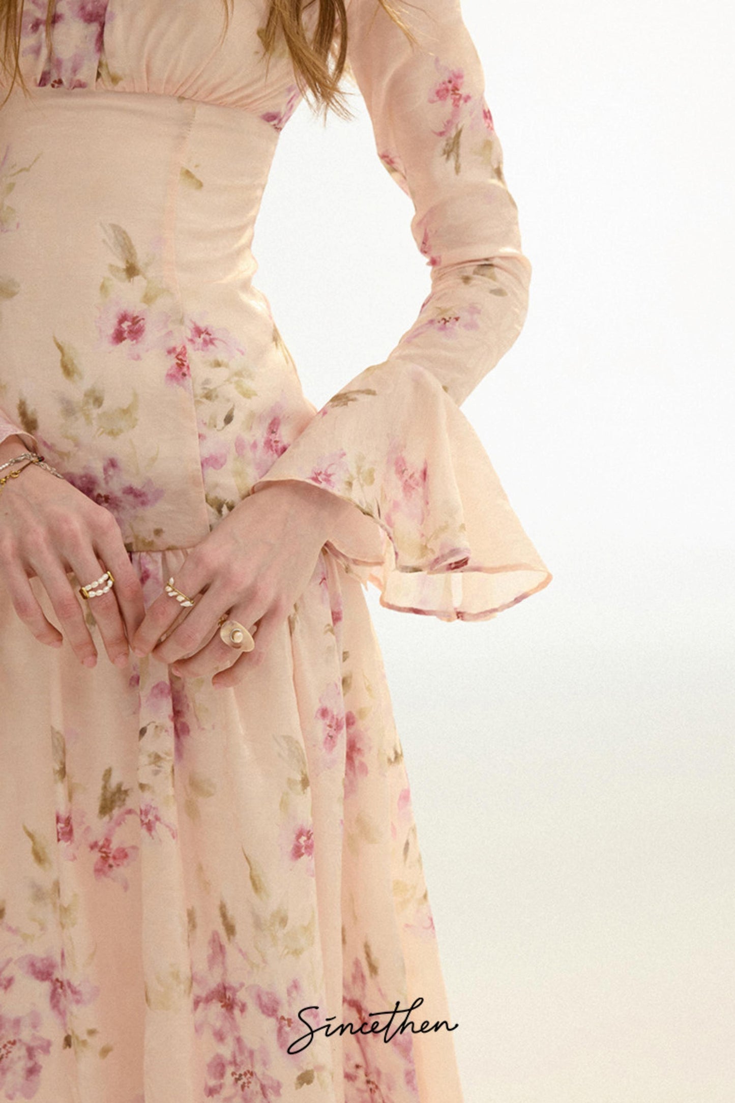 Odette French Vintage Floral Chiffon Maxi Dress