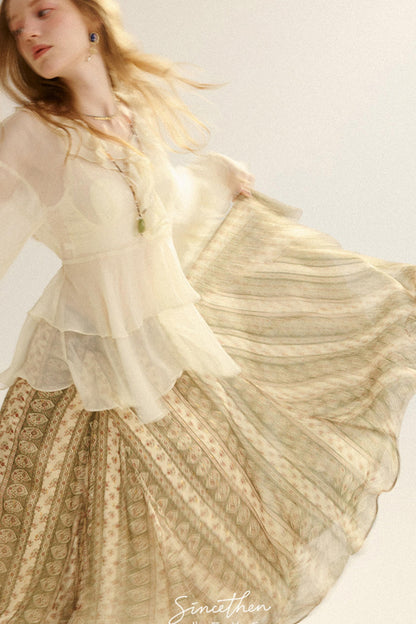 Chloé French Vintage Ruffled Chiffon Loose Blouse