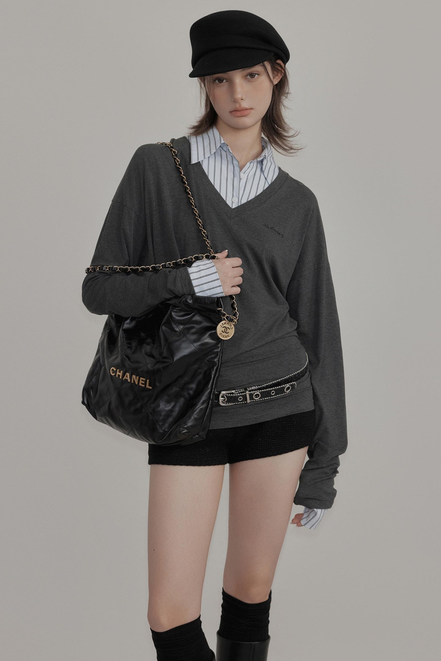 Plaid Low-Rise Fake Two-Piece Shorts