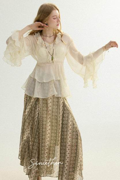 Chloé French Vintage Ruffled Chiffon Loose Blouse