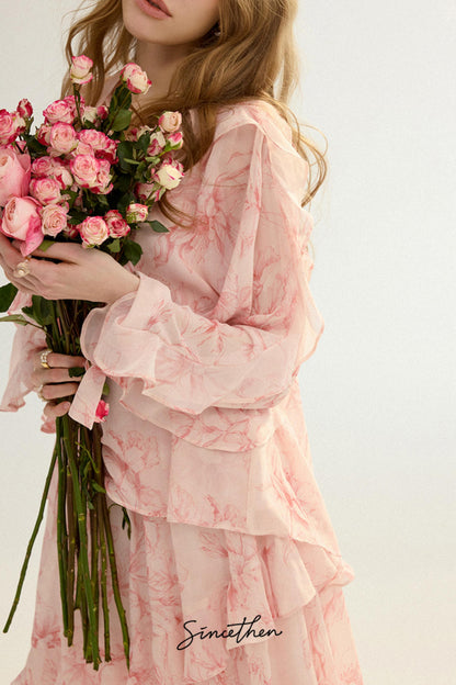 Camille French Retro Floral Chiffon 3-Piece Set